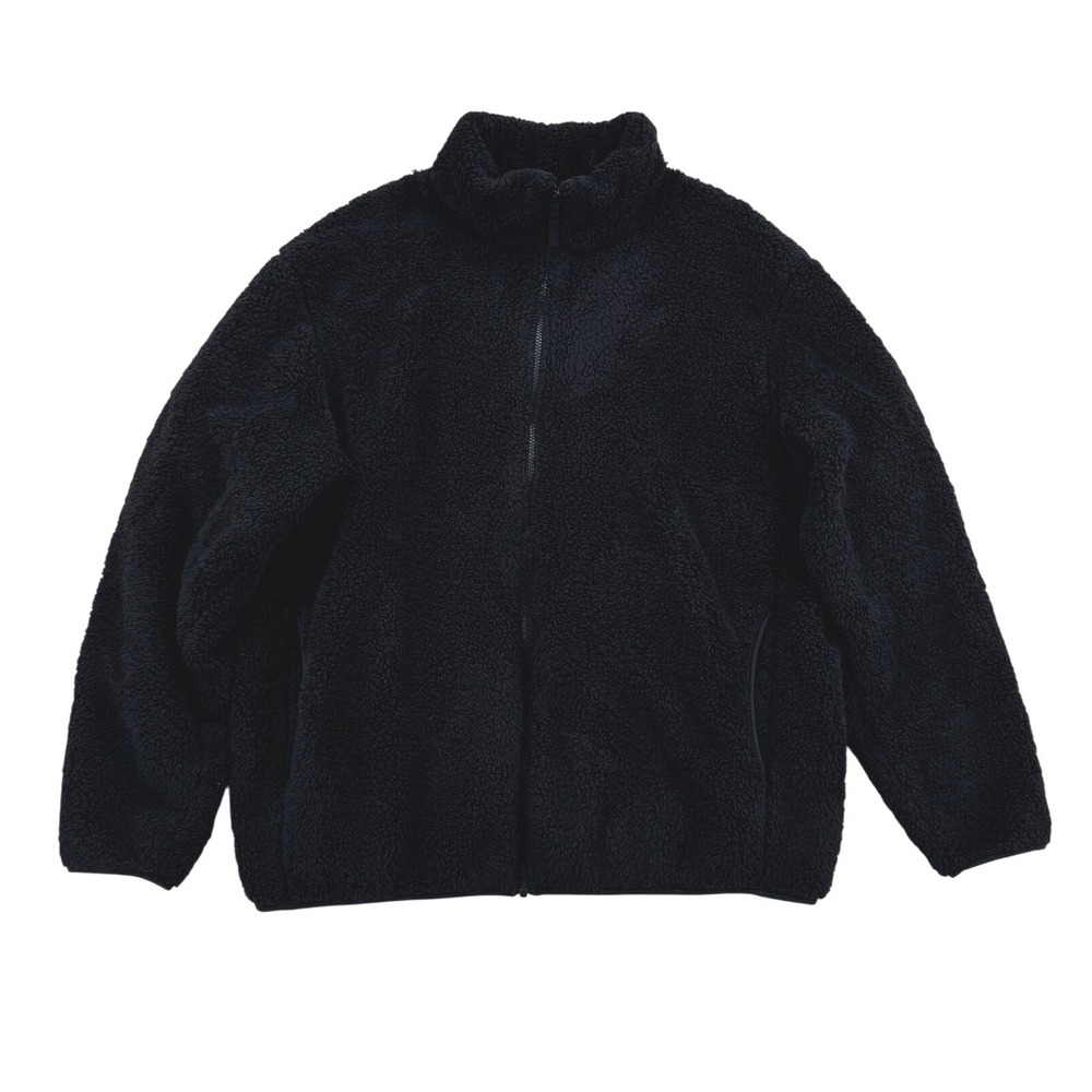 Uniqlo Fleece Jacket Mens Unisex XL Black Excellent Sherpa Full Zip Mock Neck